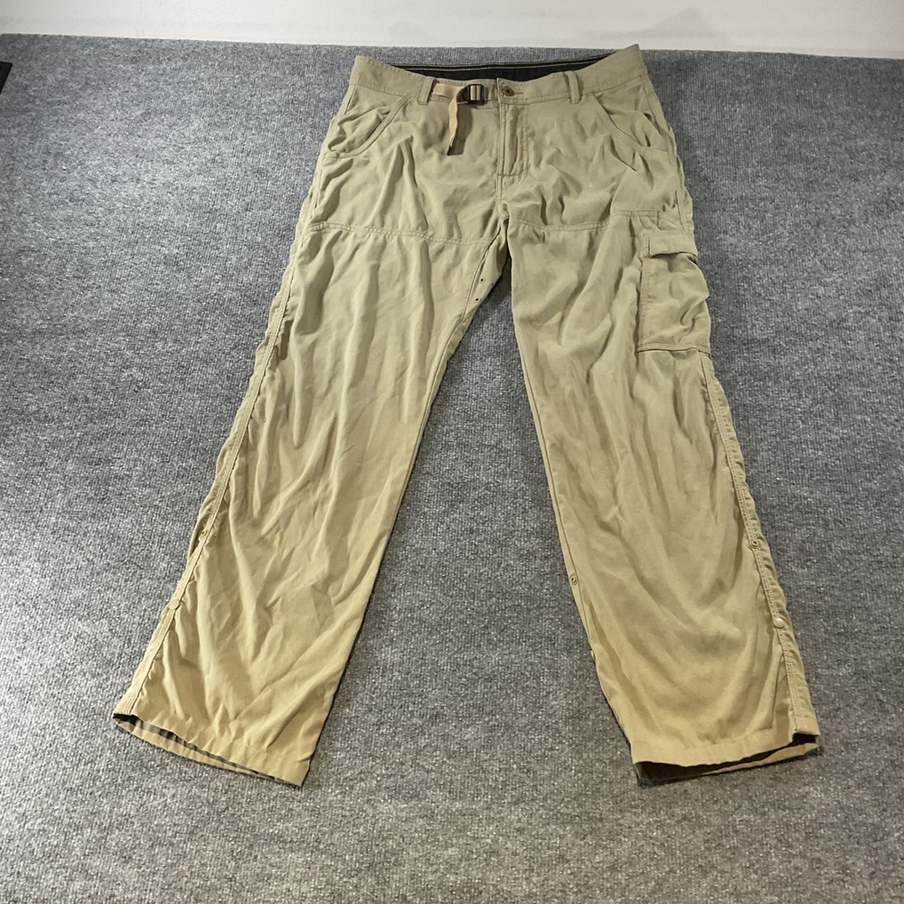 Prana Zion Mens Khaki Tan Stretch Nylon Hiking Cargo Pants Med X 32L Belted